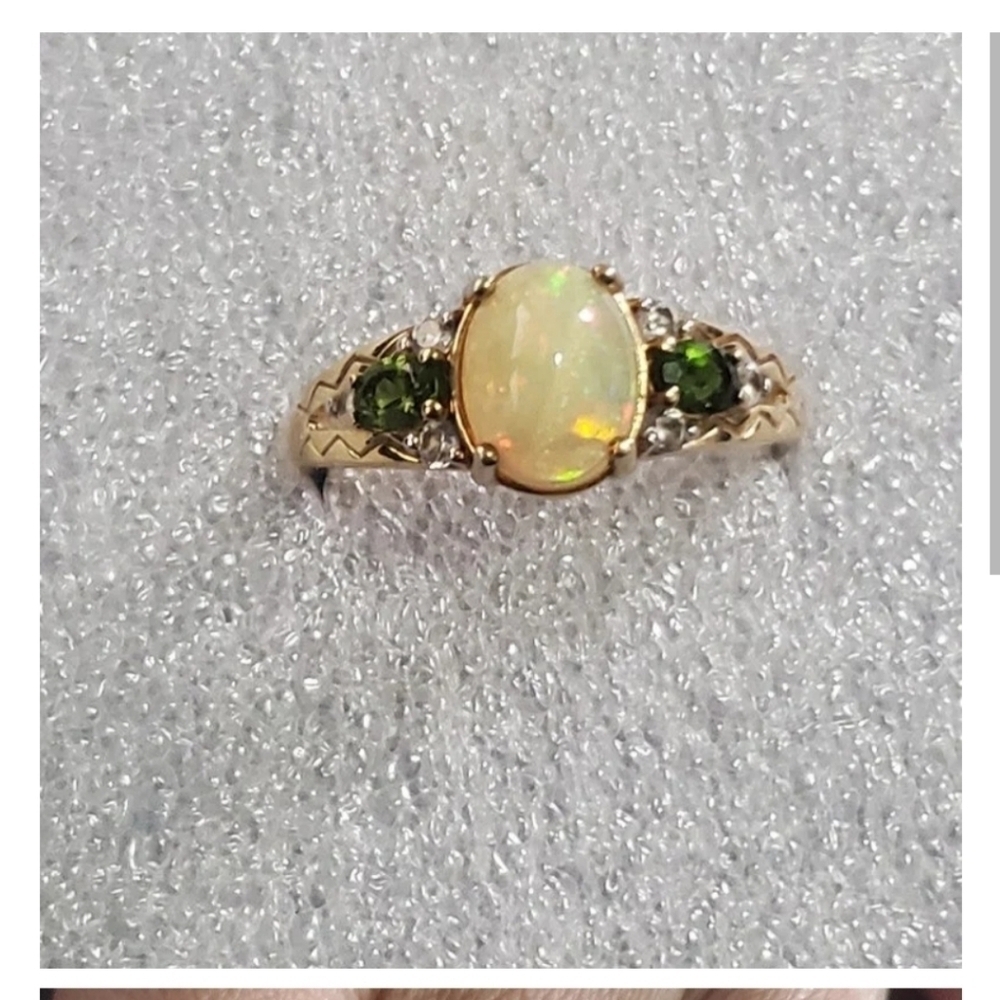 Ethiopian Welo Opal Zircon Chrome Diopside Ring Size 8